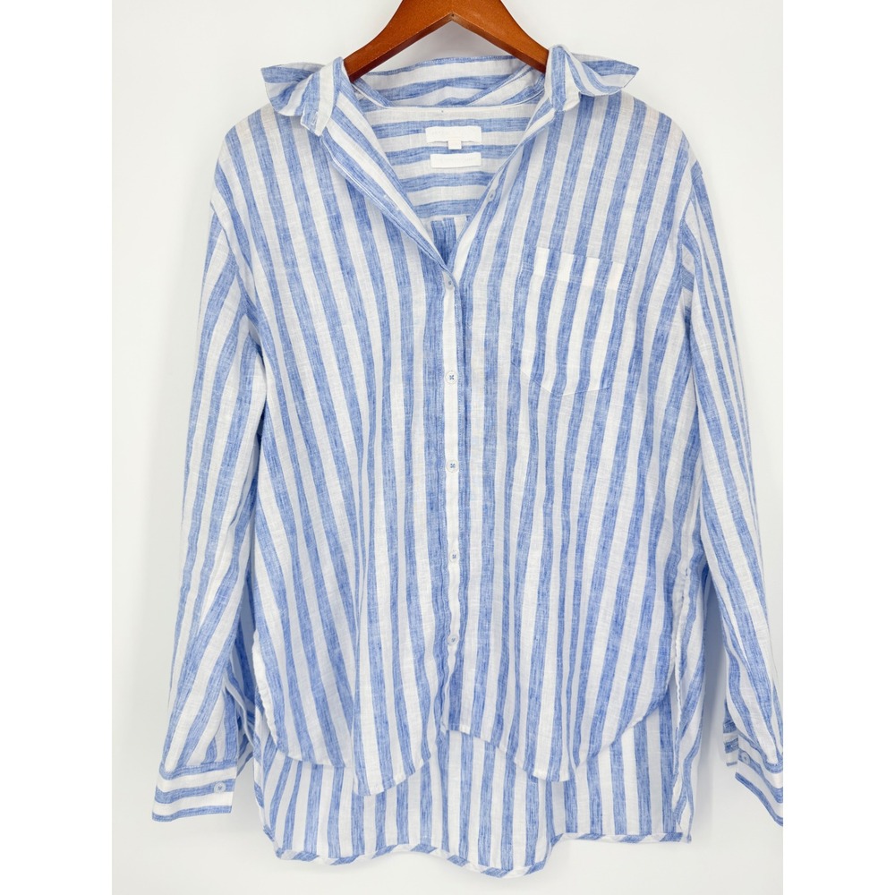 Morelli Milano Women Button Up Shirt Large Striped Coastal Beach Vacation Resort